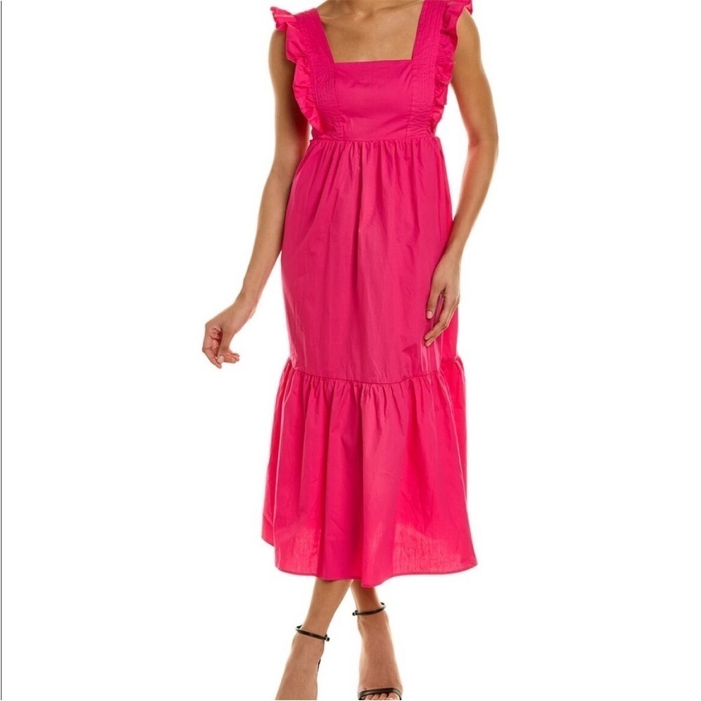 Tuckernuck O.P.T Pink Midi Dress Ruffle Tie Back Size S 100% Cotton